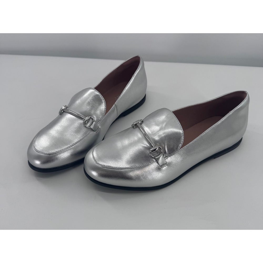 WYDR Studios Horsebit Brooke Loafers Size 10 Silver Metallic Leather Flat Shoes